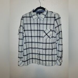 Tommy Hilfiger Womans Button Up White and Black Plaid Shirt Medium